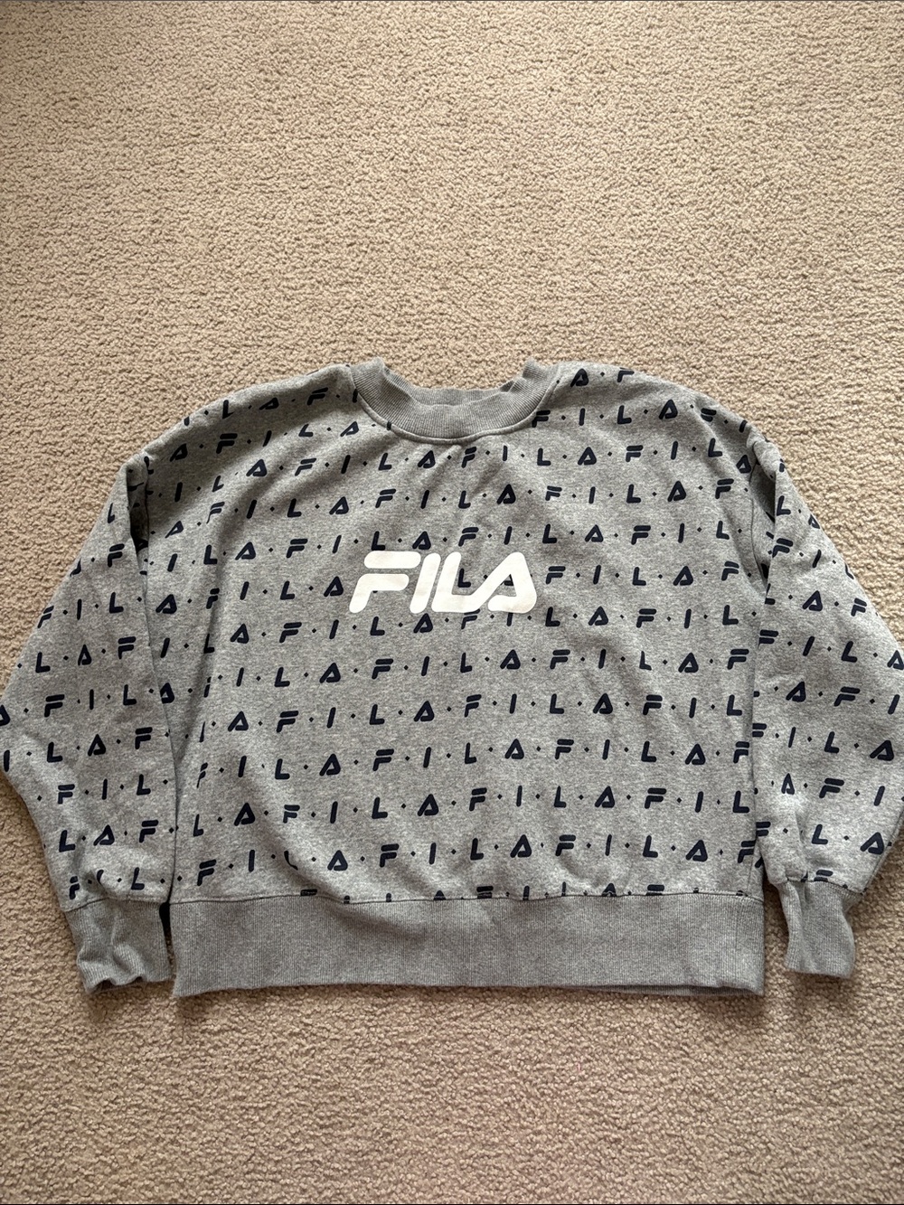 FILA Men's Grey Crewneck Sweatshirt with Navy Logo Print